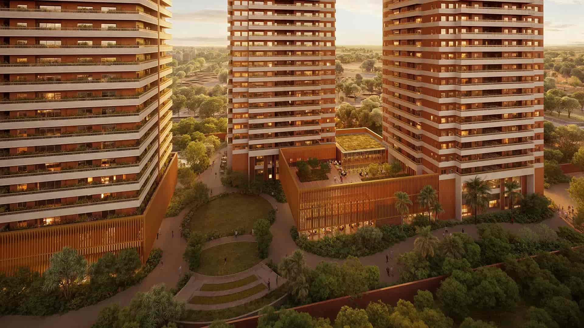 Max Estate 361 - Aerial view of residential towers and landscaped grounds