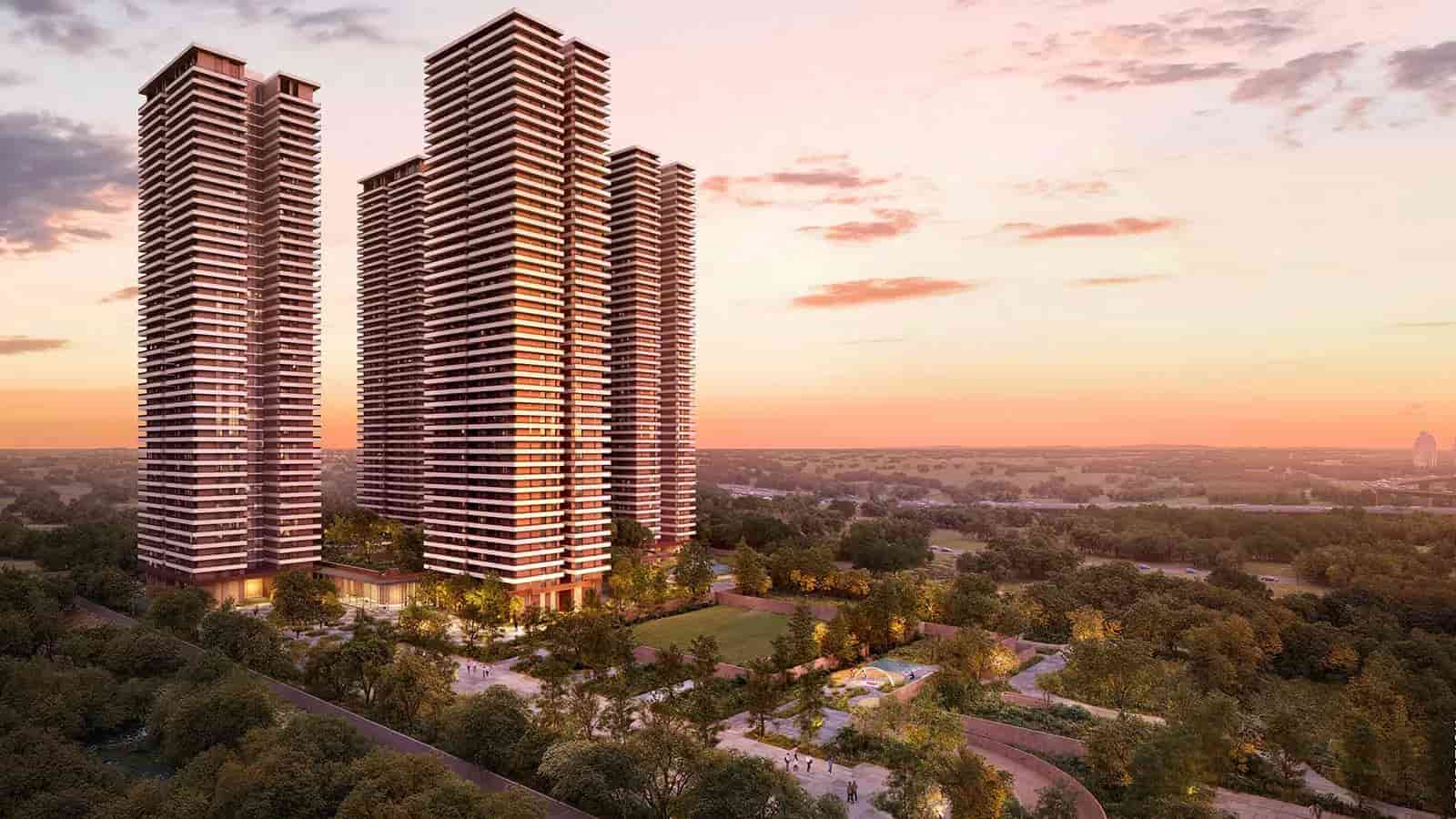 Residential towers at sunset